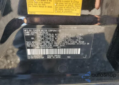 2012 Toyota Rav4 Sport из США, поврежденный, VIN JTMRF4DV6C5049861